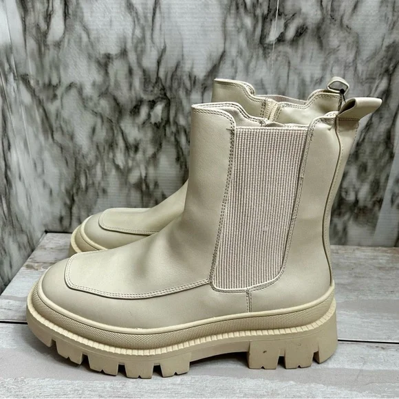 Lane Bryant Women Sz 9 W Bone White Chunky Side Zip Boots Booties Shoes Gorpcore - Picture 7 of 10